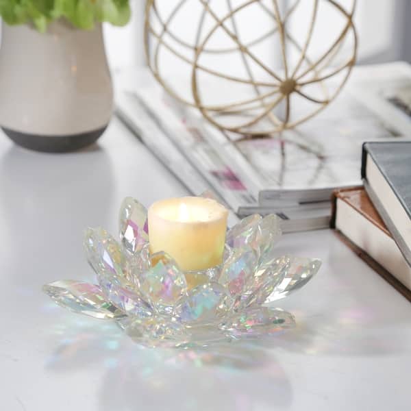 2.25"H 6" Diameter Rainbow Crystal Lotus Flower Votive Candle and